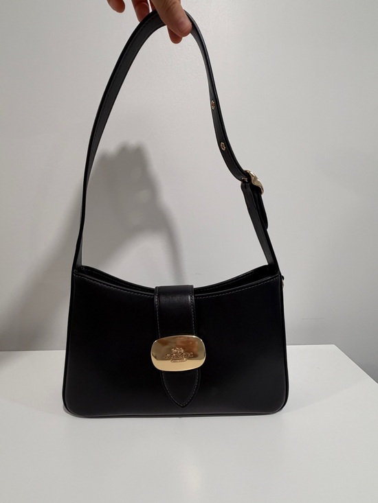 Coach Handbags - Coach Black Leather Shoulder Bag with Gold Turn-Lock
